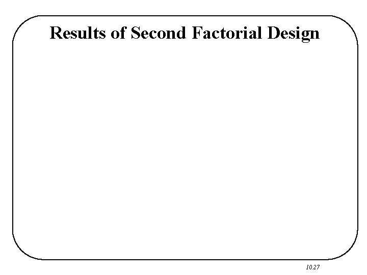 Results of Second Factorial Design 10. 27 