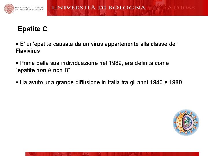 Epatite C § E’ un'epatite causata da un virus appartenente alla classe dei Flavivirus