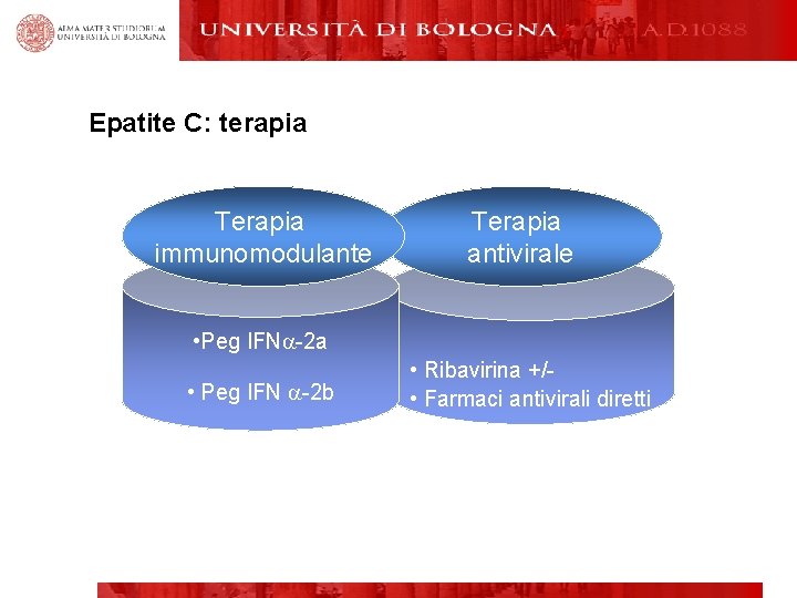Epatite C: terapia Terapia immunomodulante Terapia antivirale • Peg IFN -2 a • Peg
