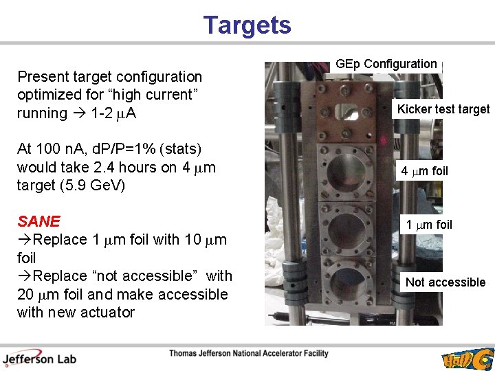 Targets Present target configuration optimized for “high current” running 1 -2 m. A At