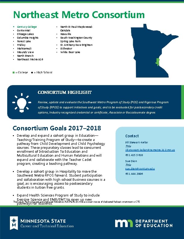 Northeast Metro Consortium § • • • Century College Centennial Chisago Lakes Columbia Heights