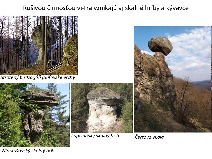 Rušivou činnosťou vetra vznikajú aj skalné hríby a kývavce Stratený budzogáň (Súľovské vrchy) Ľupčiansky