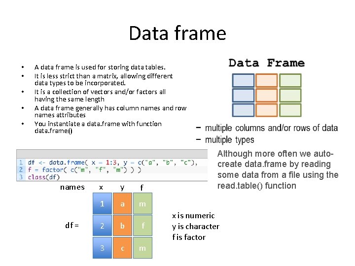 Data frame • • • A data frame is used for storing data tables.