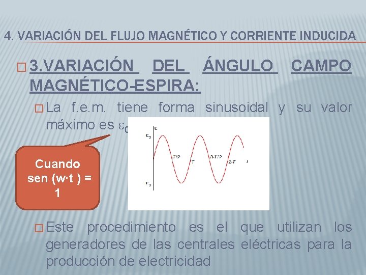 4. VARIACIÓN DEL FLUJO MAGNÉTICO Y CORRIENTE INDUCIDA � 3. VARIACIÓN DEL ÁNGULO MAGNÉTICO-ESPIRA: