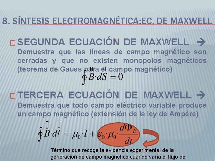 8. SÍNTESIS ELECTROMAGNÉTICA: EC. DE MAXWELL � SEGUNDA ECUACIÓN DE MAXWELL Demuestra que las