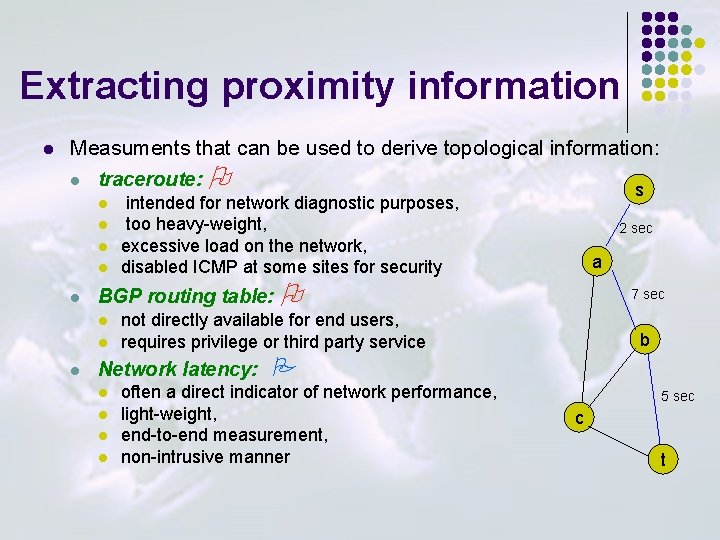 Extracting proximity information l Measuments that can be used to derive topological information: l