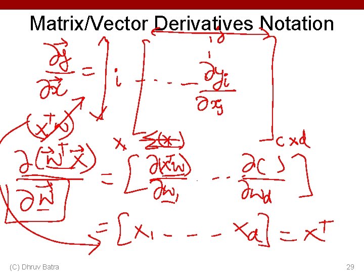 Matrix/Vector Derivatives Notation (C) Dhruv Batra 29 Matrix/Vector Derivatives Notation (C) Dhruv Batra 29