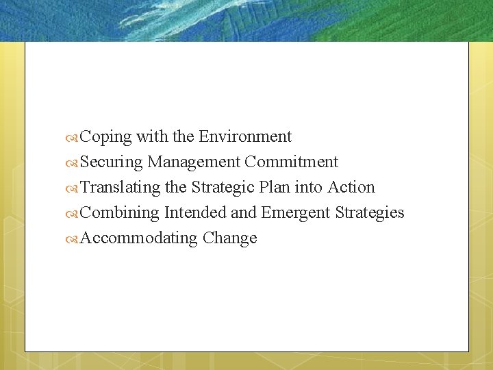 Coping with the Environment Securing Management Commitment Translating the Strategic Plan into Action