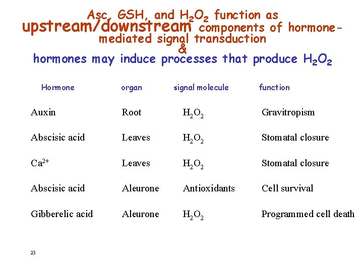 Asc, GSH, and H 2 O 2 function as upstream/downstream components of hormonemediated signal