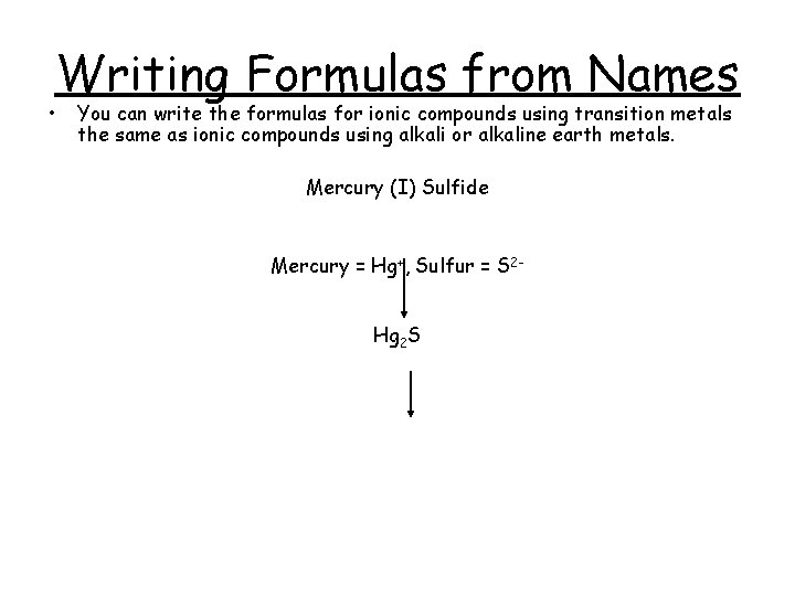 Writing Formulas from Names • You can write the formulas for ionic compounds using