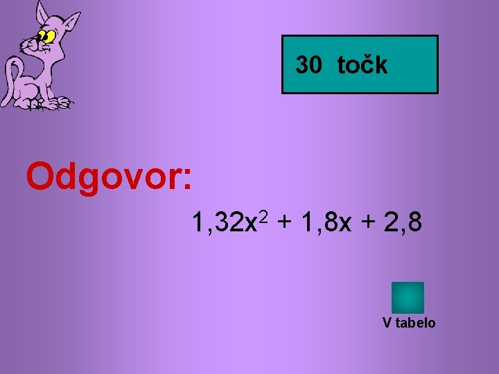 30 točk Odgovor: 1, 32 x 2 + 1, 8 x + 2, 8