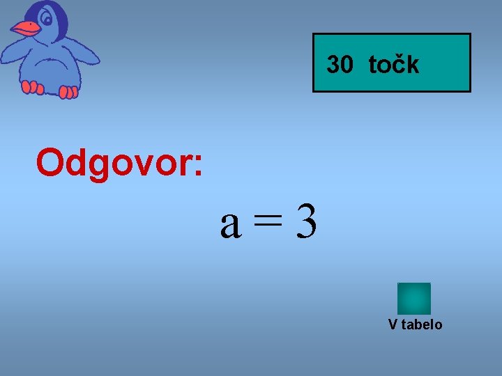 30 točk Odgovor: a=3 V tabelo 