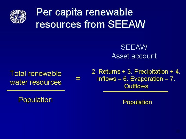 Per capita renewable resources from SEEAW Asset account Total renewable water resources ________ Population