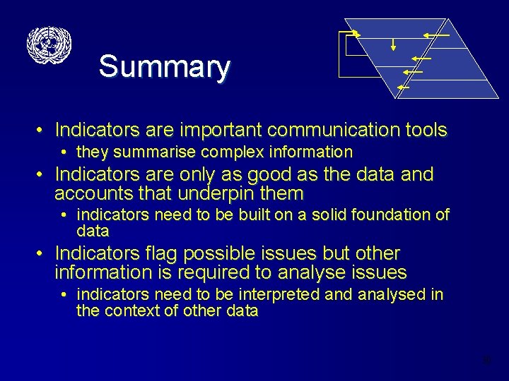 Summary • Indicators are important communication tools • they summarise complex information • Indicators