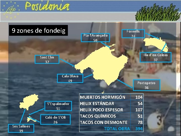 9 zones de fondeig Illa d’en Colom 37 Sant Elm 32 Cala Blava 49