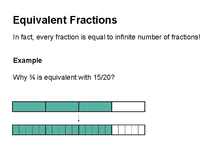 Equivalent Fractions In fact, every fraction is equal to infinite number of fractions! Example