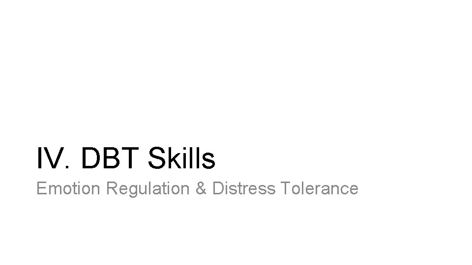 IV. DBT Skills Emotion Regulation & Distress Tolerance 