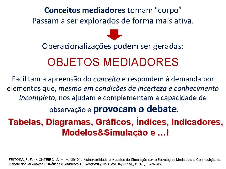 Conceitos mediadores tomam “corpo” Passam a ser explorados de forma mais ativa. Operacionalizações podem