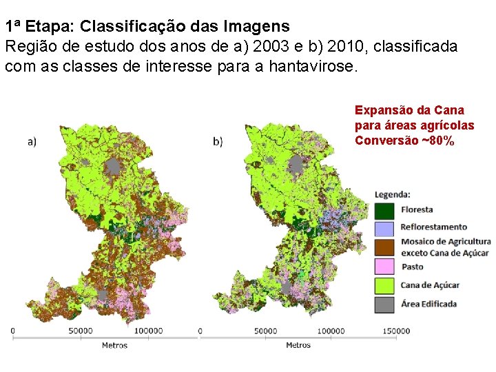 1ª Etapa: Classificação das Imagens Região de estudo dos anos de a) 2003 e