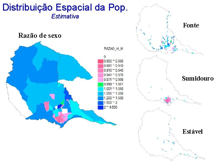 Distribuição Espacial da Pop. Estimativa. Fonte Razão de sexo Sumidouro Estável 