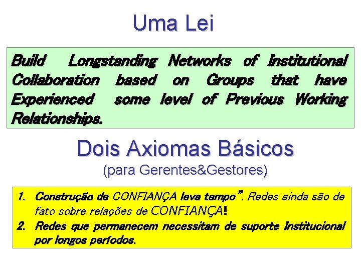 Uma Lei Build Longstanding Networks of Institutional Collaboration based on Groups that have Experienced