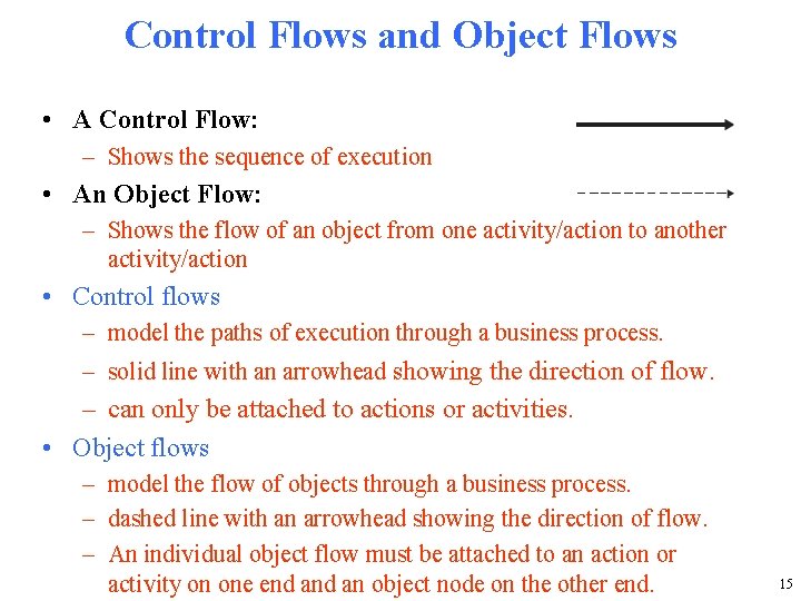 Control Flows and Object Flows • A Control Flow: – Shows the sequence of