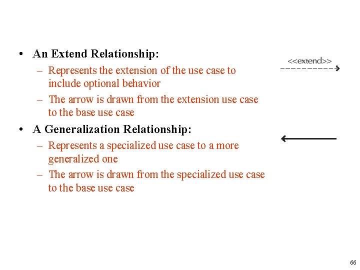  • An Extend Relationship: – Represents the extension of the use case to