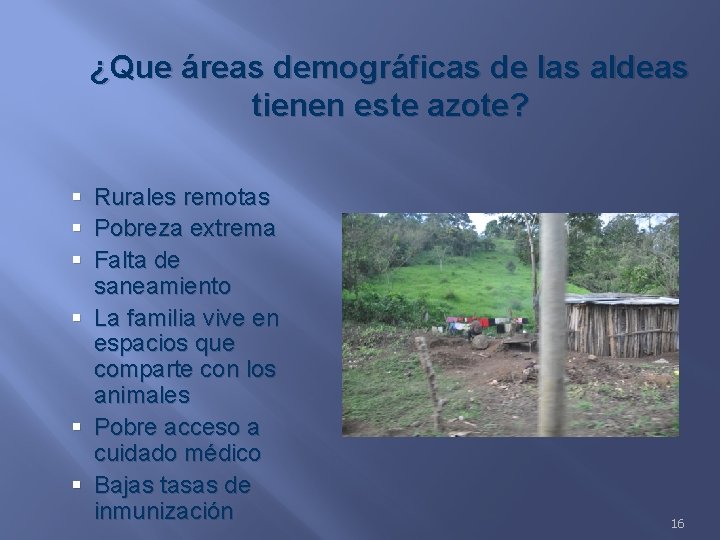 ¿Que áreas demográficas de las aldeas tienen este azote? § § § Rurales remotas