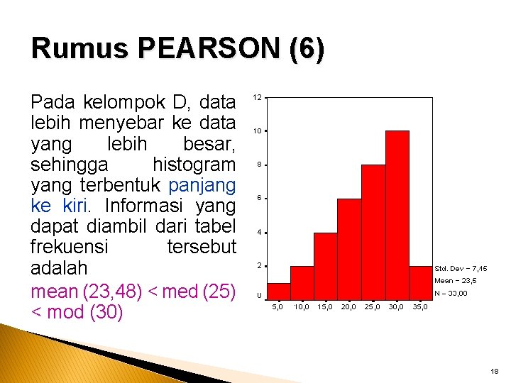 Rumus PEARSON (6) Pada kelompok D, data lebih menyebar ke data yang lebih besar,