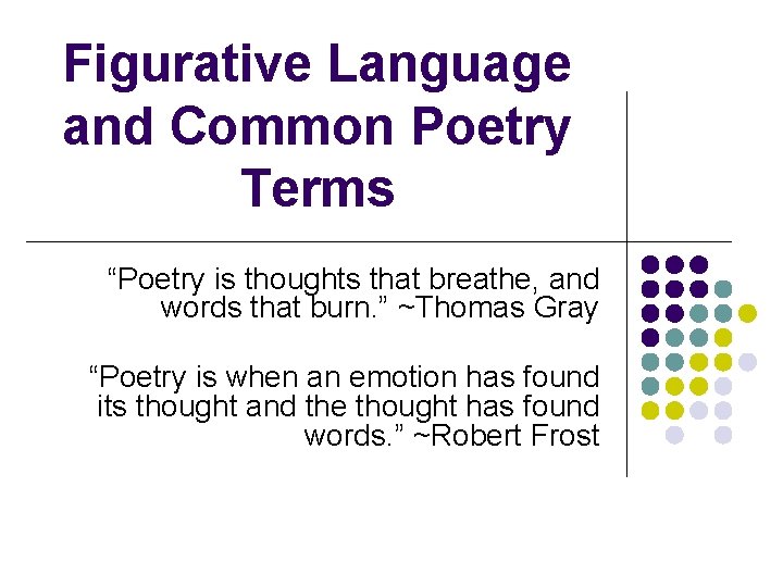 Figurative Language and Common Poetry Terms “Poetry is thoughts that breathe, and words that Figurative Language and Common Poetry Terms “Poetry is thoughts that breathe, and words that