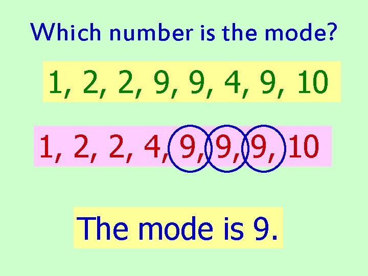 Which number is the mode? 1, 2, 2, 9, 9, 4, 9, 10 1,