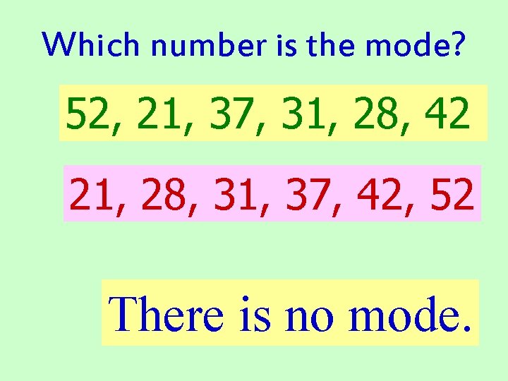 Which number is the mode? 52, 21, 37, 31, 28, 42 21, 28, 31,