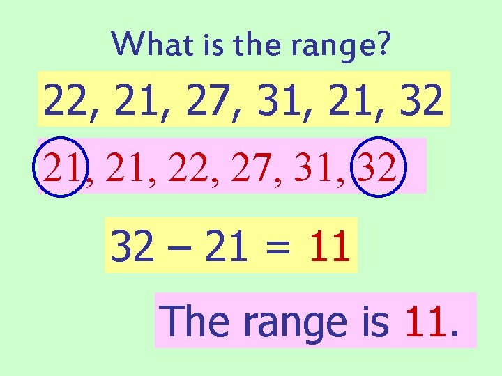 What is the range? 22, 21, 27, 31, 21, 32 21, 22, 27, 31,