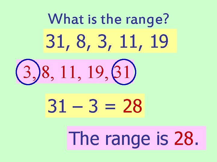 What is the range? 31, 8, 3, 11, 19 3, 8, 11, 19, 31