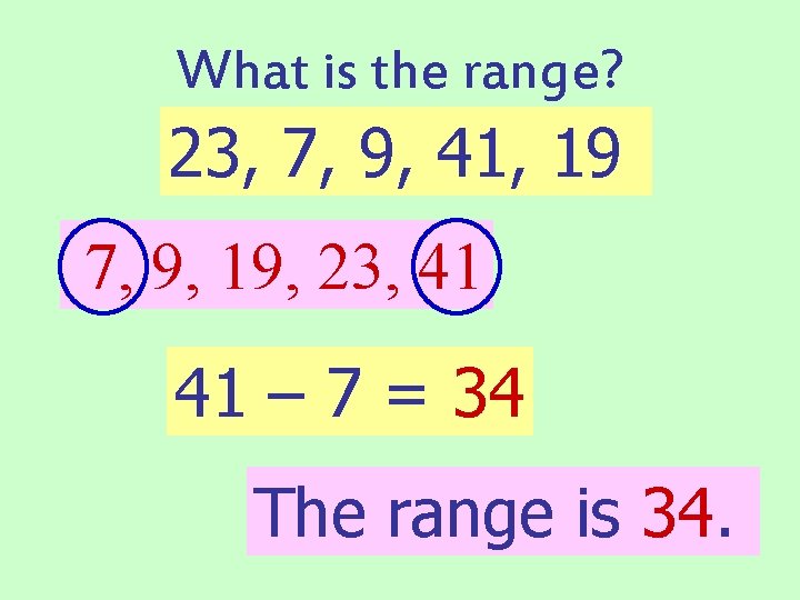 What is the range? 23, 7, 9, 41, 19 7, 9, 19, 23, 41