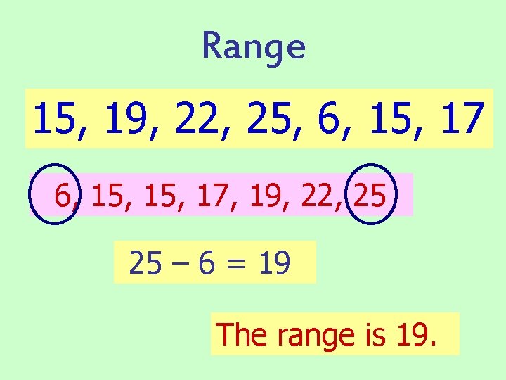 Range 15, 19, 22, 25, 6, 15, 17, 19, 22, 25 25 – 6