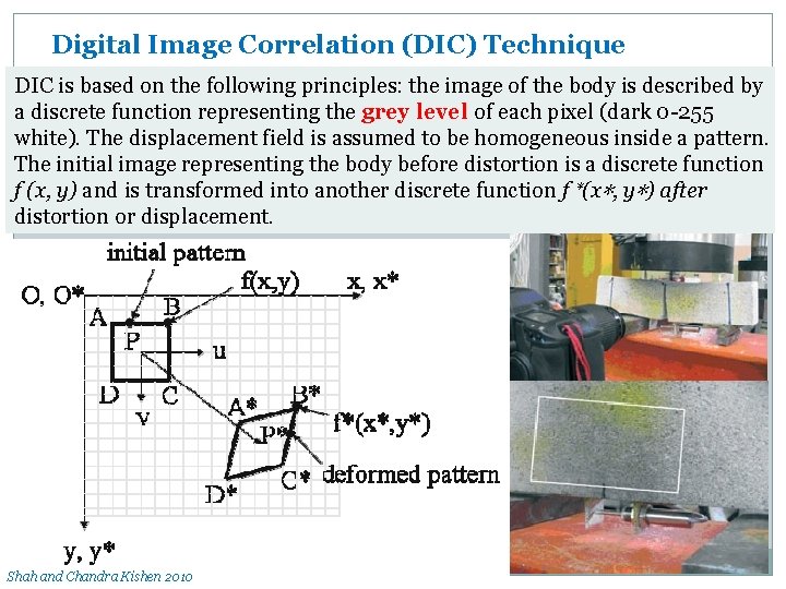 Digital Image Correlation (DIC) Technique DIC is based on the following principles: the image