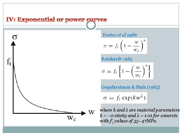 Footer et al 1986 Reinhardt 1985 Gopalaratnam & Shah (1985) where k and λ