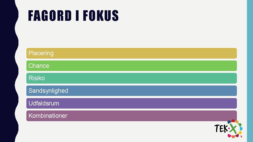 FAGORD I FOKUS Placering Chance Risiko Sandsynlighed Udfaldsrum Kombinationer 
