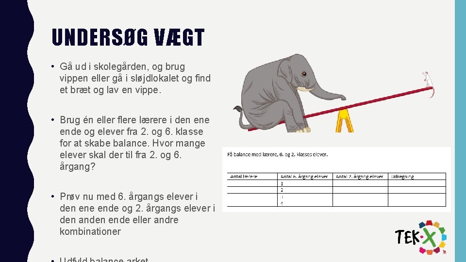 UNDERSØG VÆGT • Gå ud i skolegården, og brug vippen eller gå i sløjdlokalet