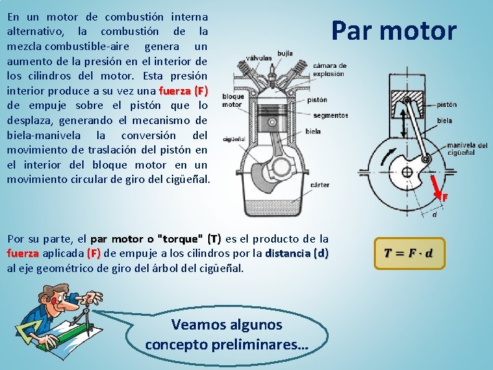 En un motor de combustión interna alternativo, la combustión de la mezcla combustible-aire genera