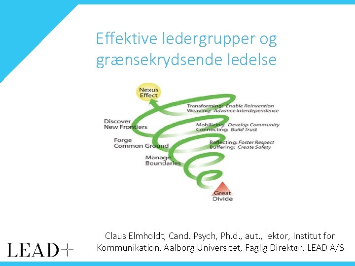 Effektive ledergrupper og grænsekrydsende ledelse Claus Elmholdt, Cand. Psych, Ph. d. , aut. ,