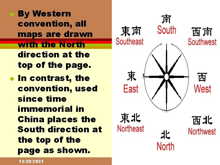 l l By Western convention, all maps are drawn with the North direction at