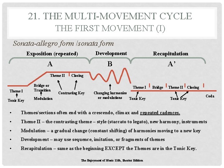 21. THE MULTI-MOVEMENT CYCLE THE FIRST MOVEMENT (I) Sonata-allegro form /sonata form Exposition (repeated) 21. THE MULTI-MOVEMENT CYCLE THE FIRST MOVEMENT (I) Sonata-allegro form /sonata form Exposition (repeated)