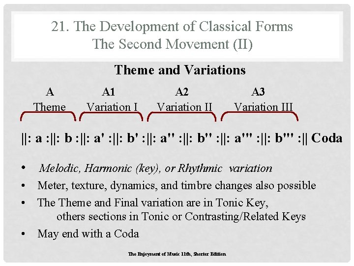 21. The Development of Classical Forms The Second Movement (II) Theme and Variations A 21. The Development of Classical Forms The Second Movement (II) Theme and Variations A