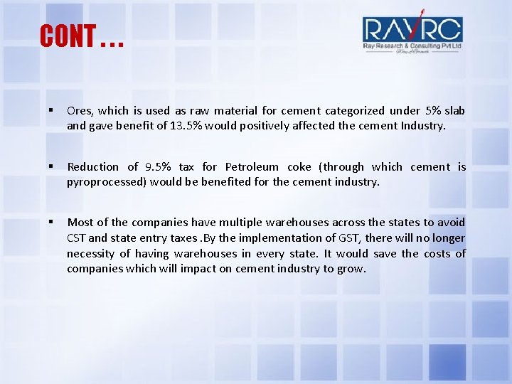 CONT. . . § Ores, which is used as raw material for cement categorized