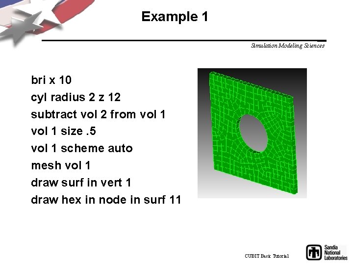 Example 1 Simulation Modeling Sciences bri x 10 cyl radius 2 z 12 subtract
