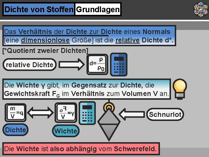 Dichte von Stoffen Grundlagen Das Verhältnis der Dichte zur Dichte eines Normals [eine dimensionlose