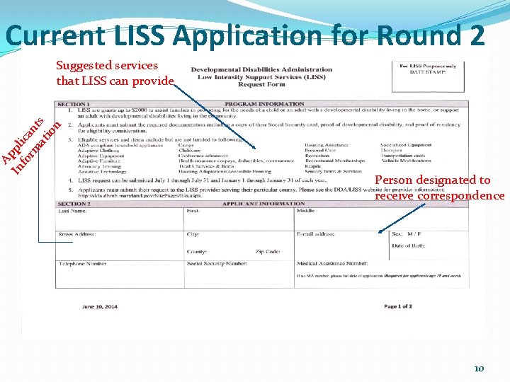 Current LISS Application for Round 2 Ap In pli fo ca rm nt at