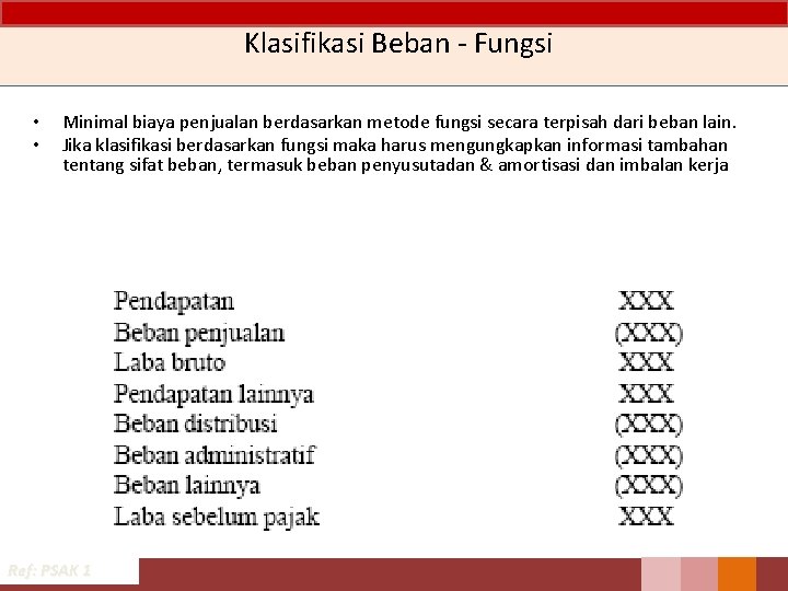 Klasifikasi Beban - Fungsi • • Minimal biaya penjualan berdasarkan metode fungsi secara terpisah